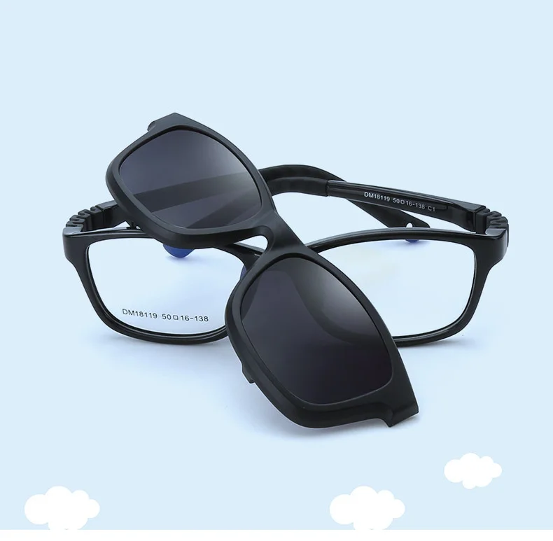 Ralferty 2 In 1 Kids Sunglasses Polarized Clips On Glasses Child 0 Diopter Prescription Optic Myopia Eyewear Frame Glasses Chain