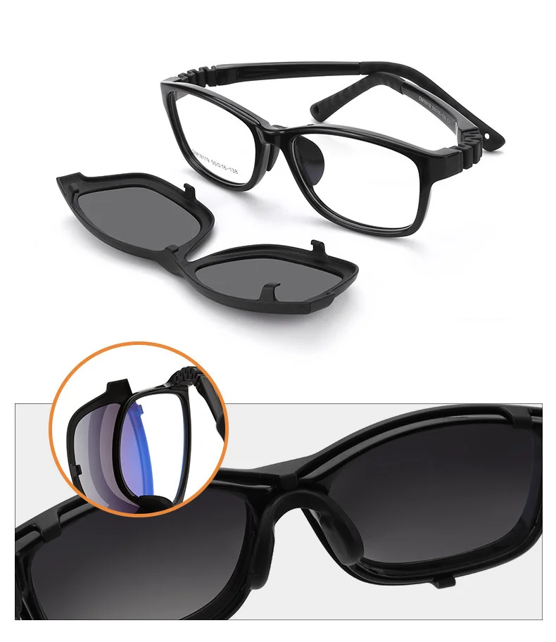 Ralferty 2 In 1 Kids Sunglasses Polarized Clips On Glasses Child 0 Diopter Prescription Optic Myopia Eyewear Frame Glasses Chain