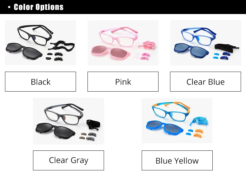 Ralferty 2 In 1 Kids Sunglasses Polarized Clips On Glasses Child 0 Diopter Prescription Optic Myopia Eyewear Frame Glasses Chain