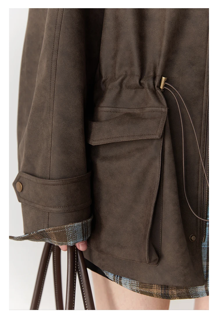 CHIC VEN New Women Suede Jackets Loose Retro Stand Up Collar Mid-length Ladies Casual Coat Female Overcoat Autumn Winter 2025