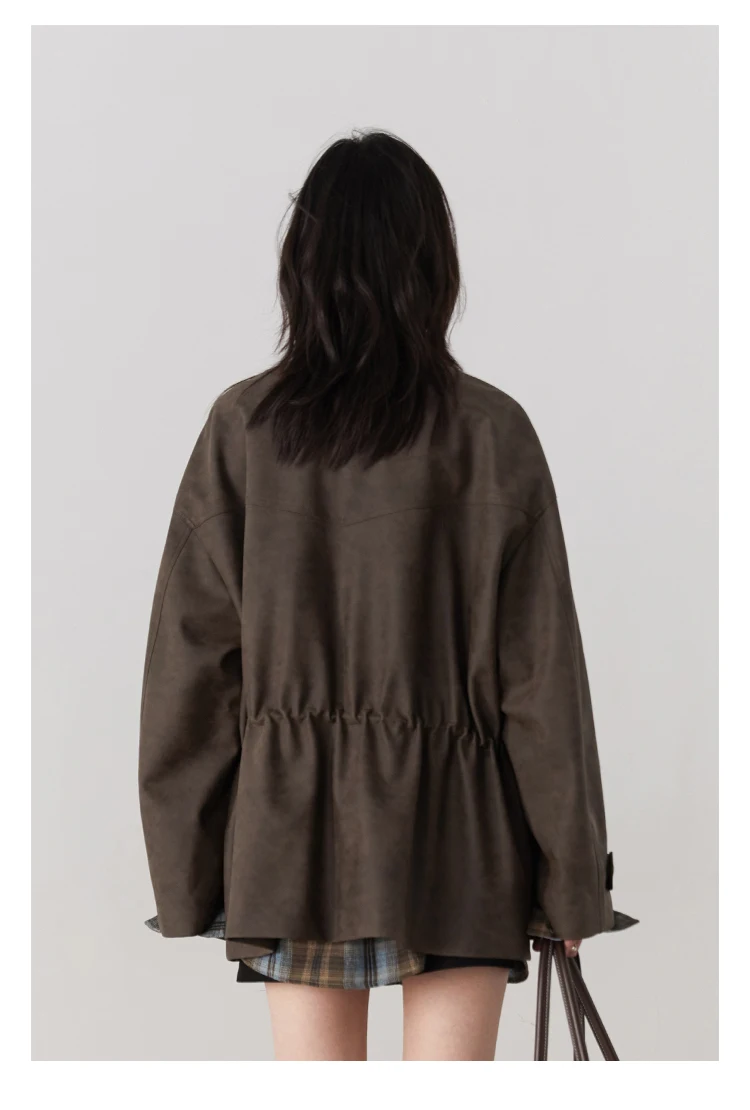 CHIC VEN New Women Suede Jackets Loose Retro Stand Up Collar Mid-length Ladies Casual Coat Female Overcoat Autumn Winter 2025