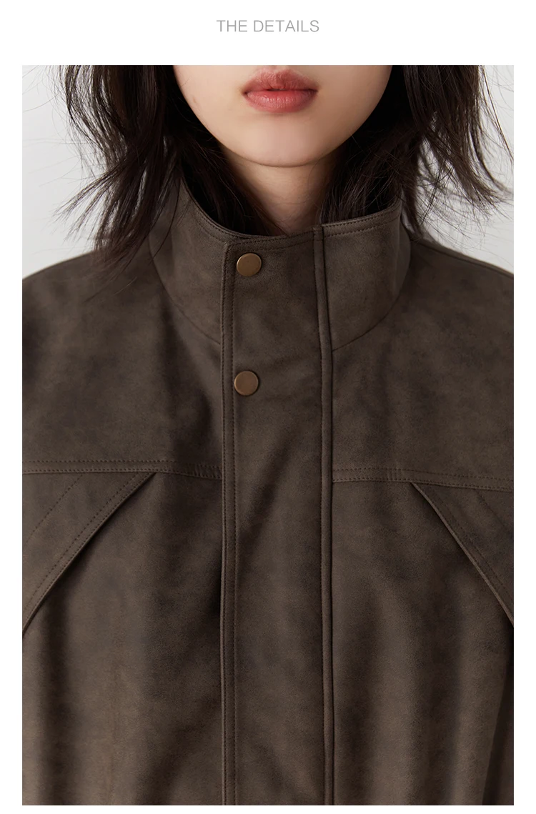 CHIC VEN New Women Suede Jackets Loose Retro Stand Up Collar Mid-length Ladies Casual Coat Female Overcoat Autumn Winter 2025