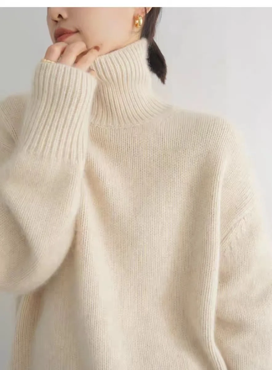 MVLYFLRT Autumn and Winter New 100% merino Wool Sweater Women's Knitted High Neck Pullover Casual Loose Large Size tops
