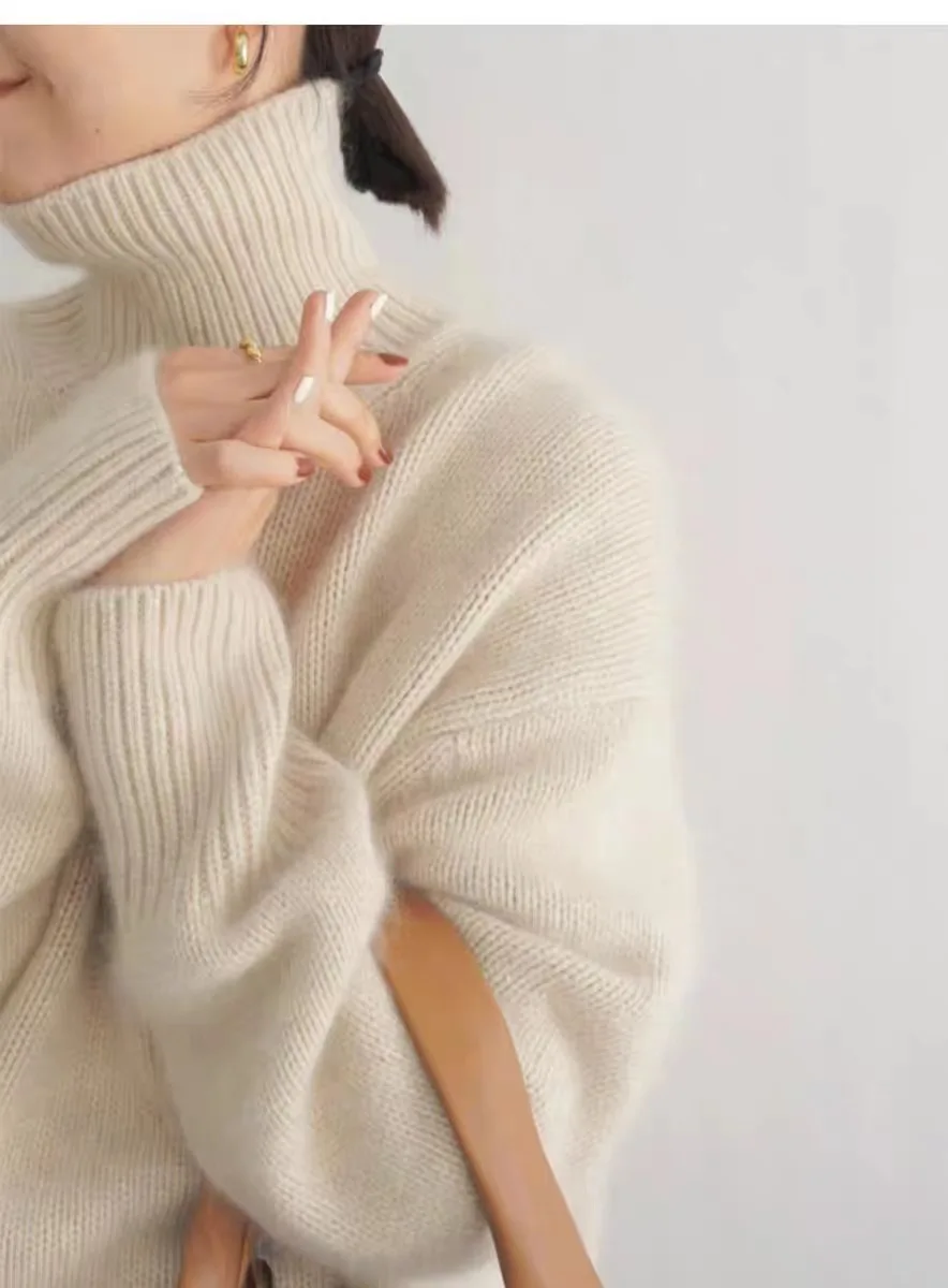 MVLYFLRT Autumn and Winter New 100% merino Wool Sweater Women's Knitted High Neck Pullover Casual Loose Large Size tops