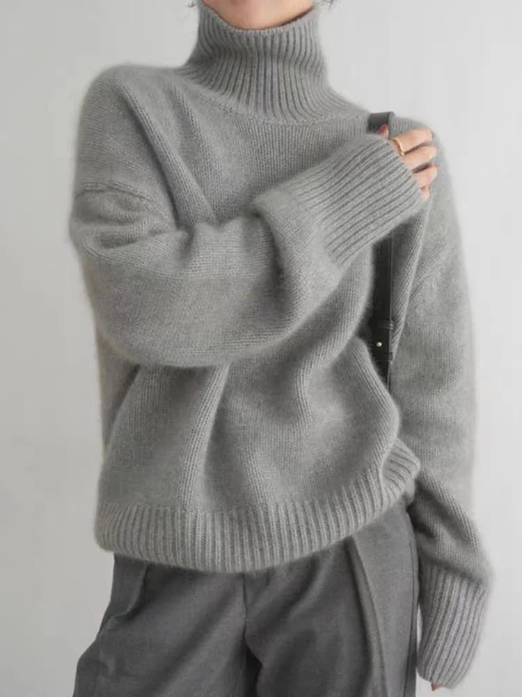 MVLYFLRT Autumn and Winter New 100% merino Wool Sweater Women's Knitted High Neck Pullover Casual Loose Large Size tops