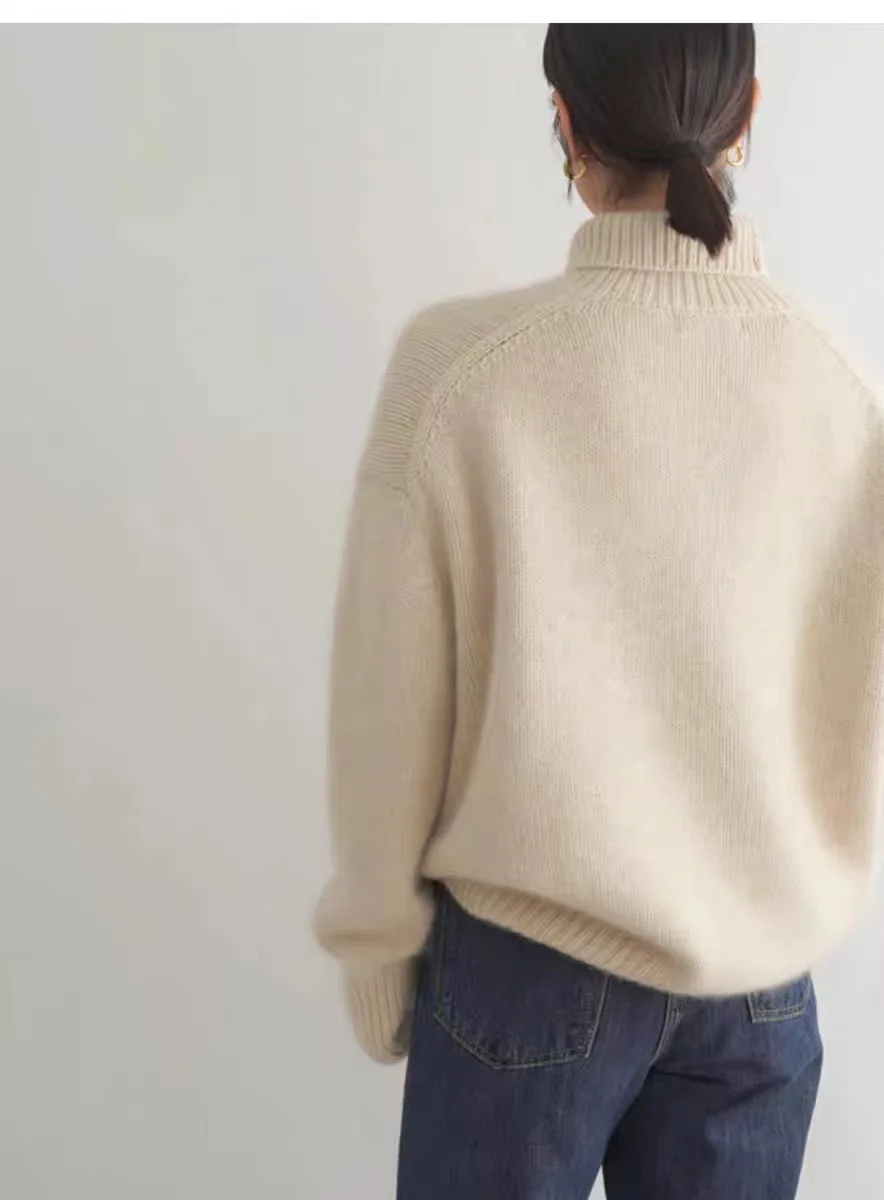 MVLYFLRT Autumn and Winter New 100% merino Wool Sweater Women's Knitted High Neck Pullover Casual Loose Large Size tops