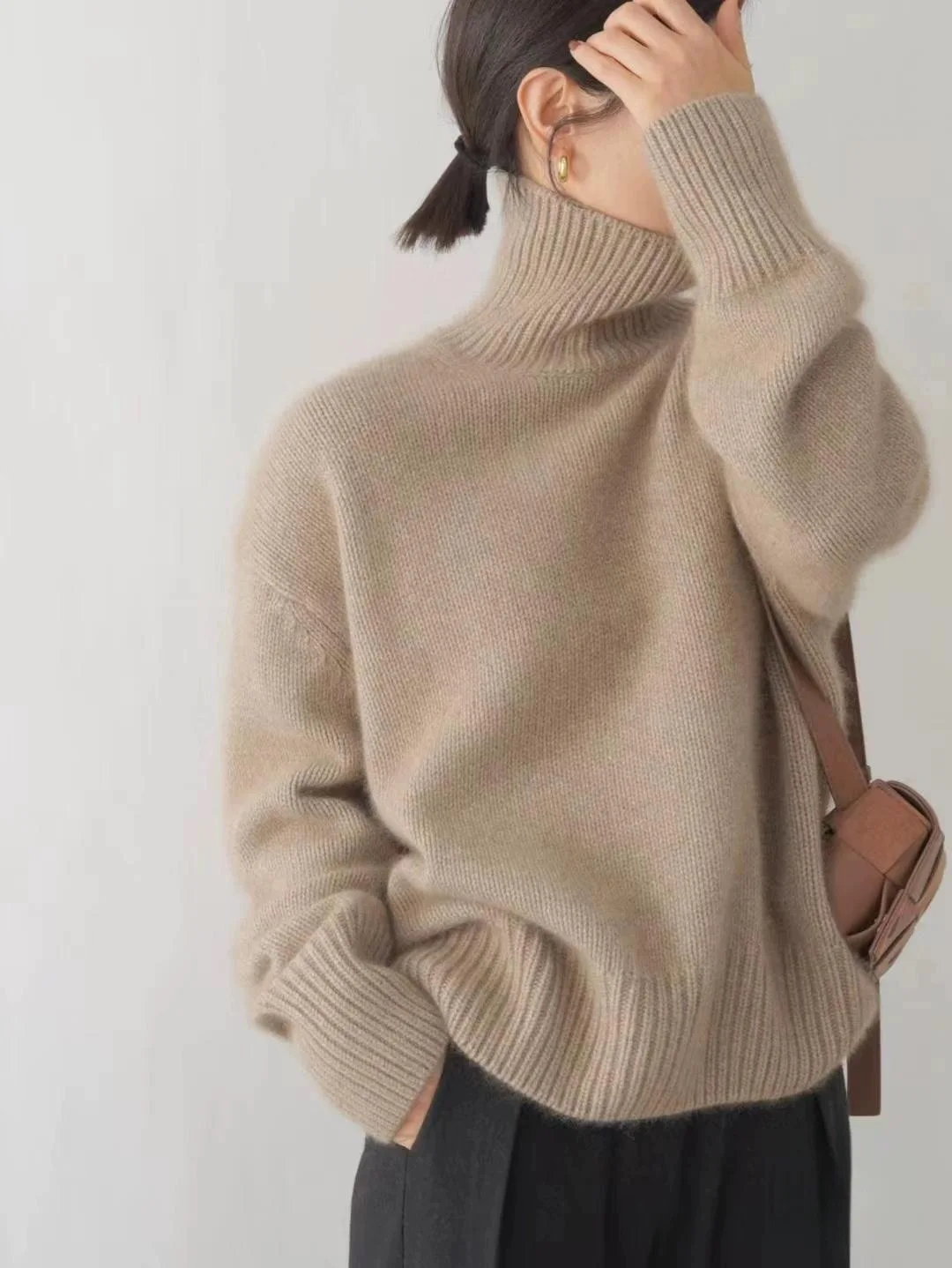MVLYFLRT Autumn and Winter New 100% merino Wool Sweater Women's Knitted High Neck Pullover Casual Loose Large Size tops