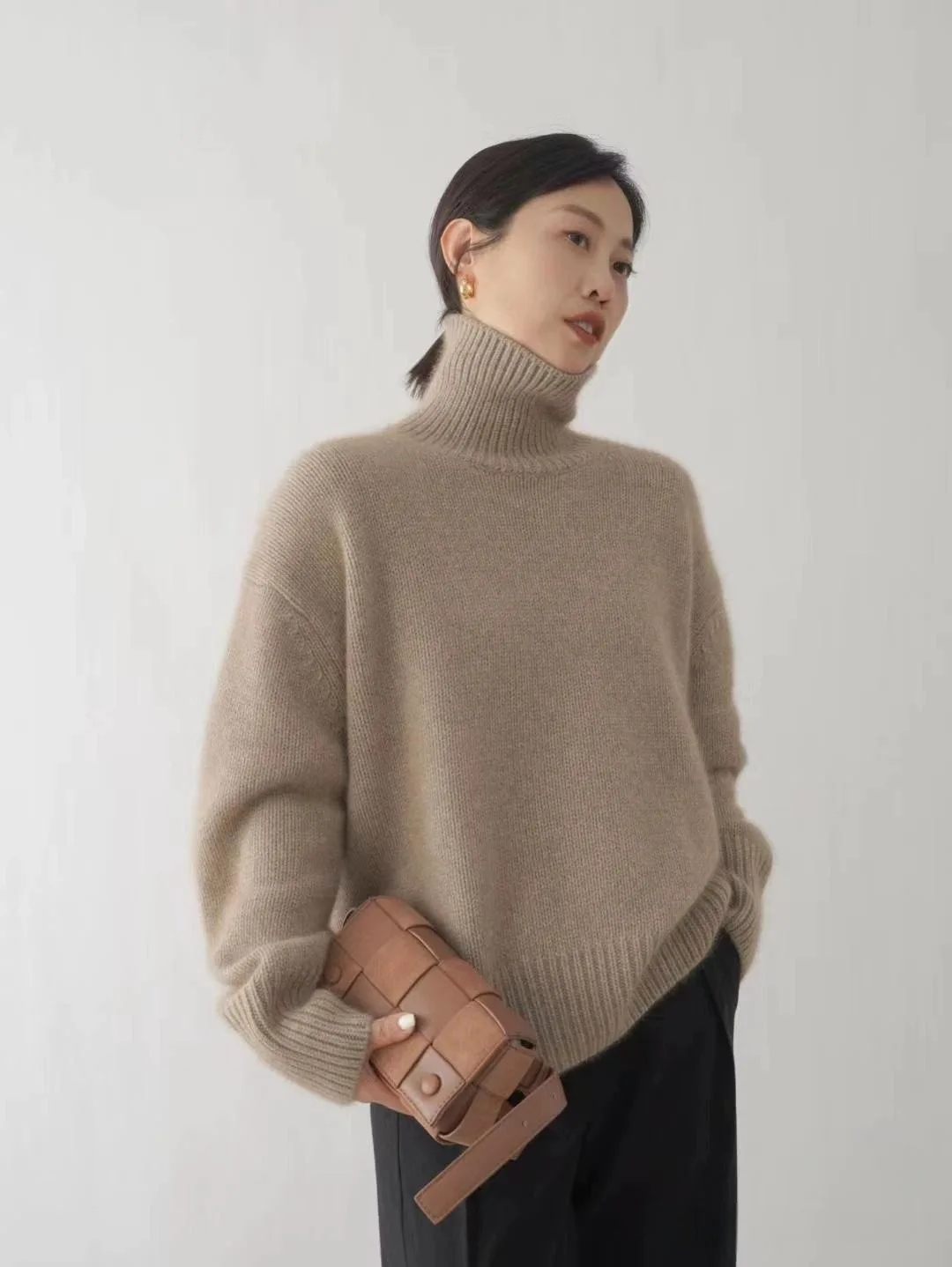MVLYFLRT Autumn and Winter New 100% merino Wool Sweater Women's Knitted High Neck Pullover Casual Loose Large Size tops