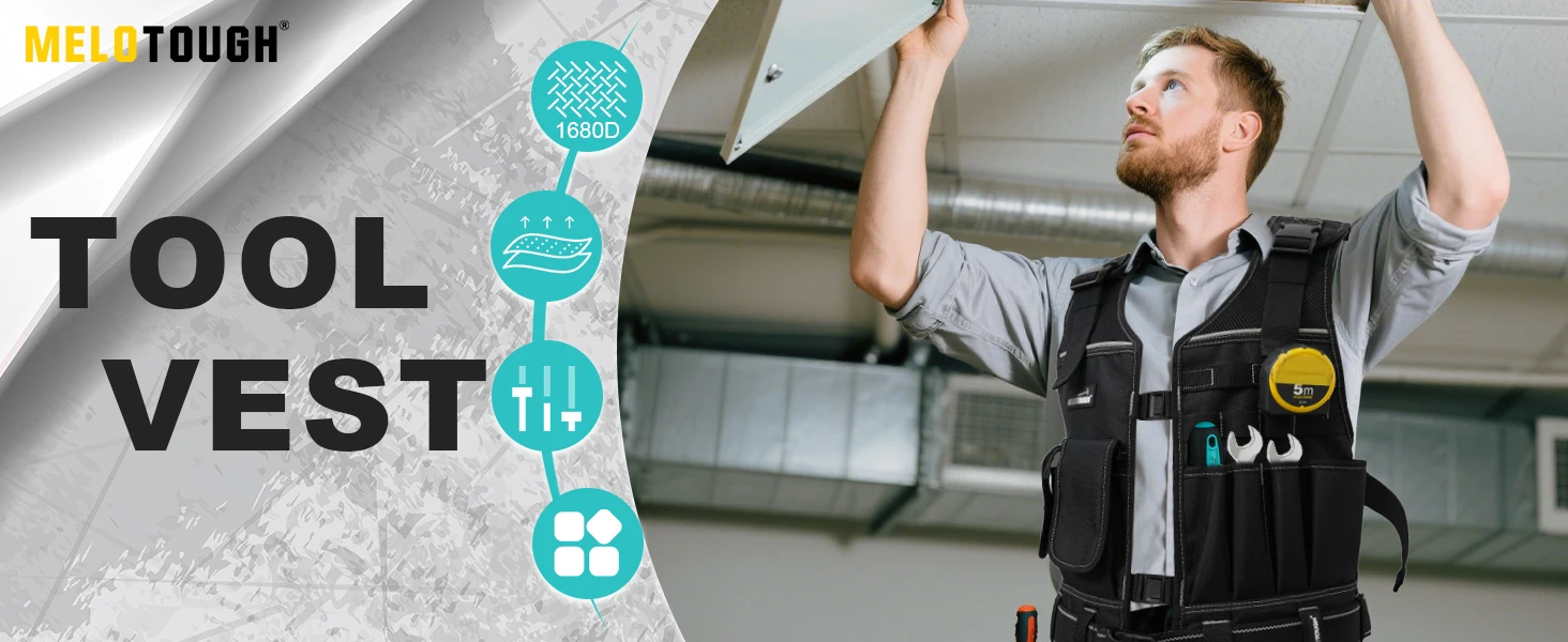 Tool Vest for Men with Pouches and Belt, Adjustable Multi-Pocket Safety Tool Vest for Electrician, Carpenter