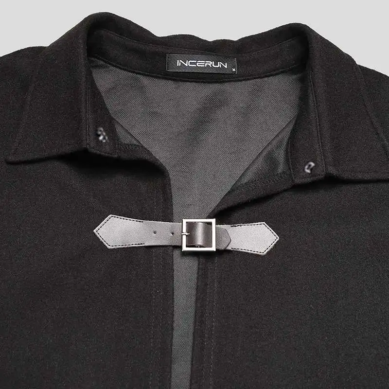 INCERUN Fashion Men Cloak Coats Lapel Solid Color One Button Cape Trench Streetwear 2023 Casual Male Overcoats Ponchose S-5XL