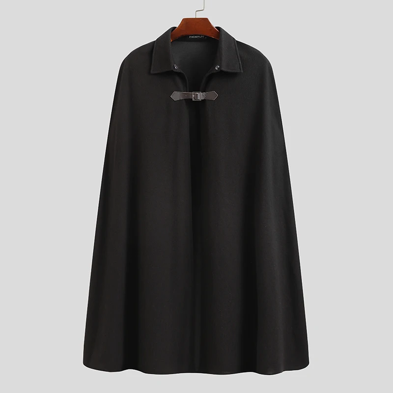 INCERUN Fashion Men Cloak Coats Lapel Solid Color One Button Cape Trench Streetwear 2023 Casual Male Overcoats Ponchose S-5XL