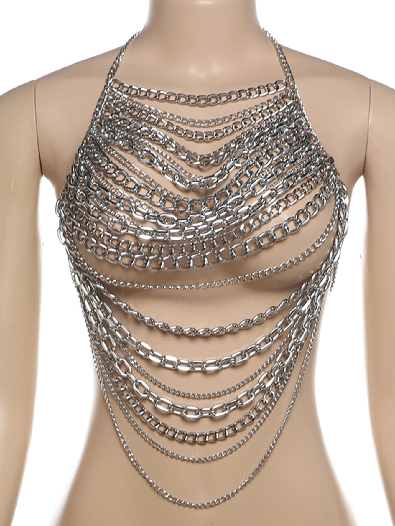 Sexy See Through Metal Chain Crop Top Women Summer Halter Tank Top Woman Clothing Cropped Club Party Tops Hotwife Rave Outfits