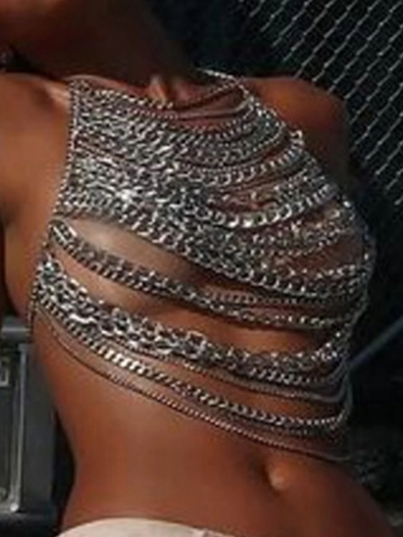 Sexy See Through Metal Chain Crop Top Women Summer Halter Tank Top Woman Clothing Cropped Club Party Tops Hotwife Rave Outfits