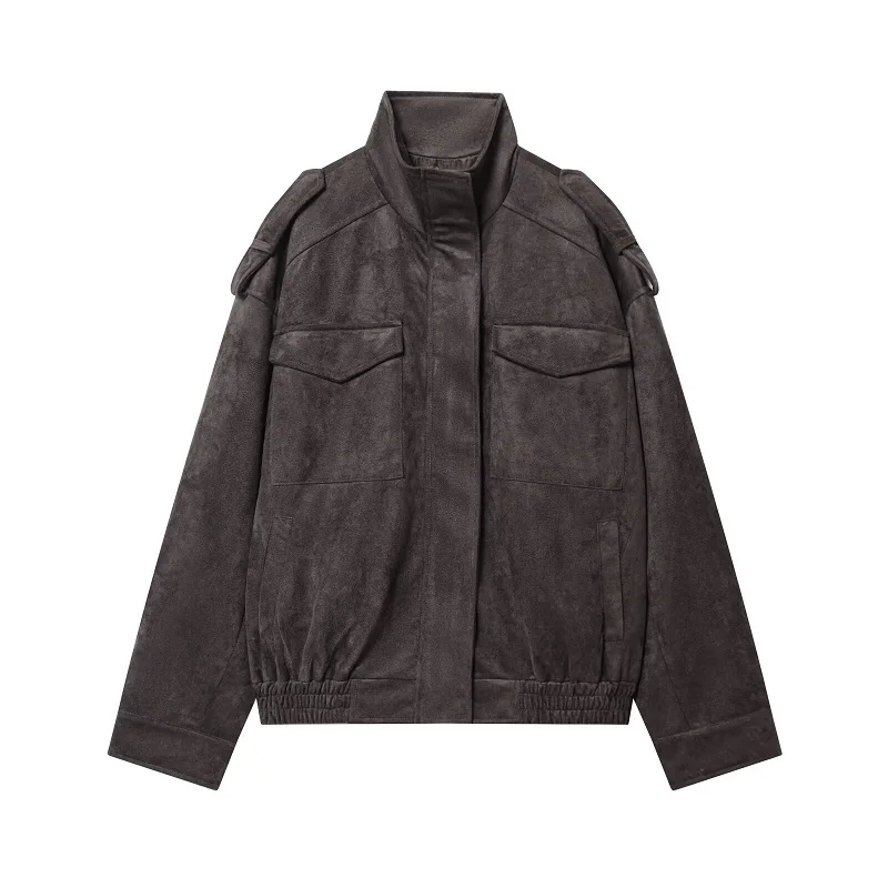 MUJER Suede Bomber Jacket Woman Oversized Demi-season Jackets for Women Outerwears Winter Overcoat Female Zip Women's Jackets