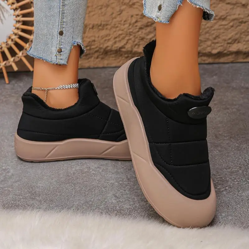 Casual Thick Bottom Waterproof Sneakers Women 2025 Winter Warm Short Plush Ankle Boots with Platform Fluffy Non Slip Snow Boots