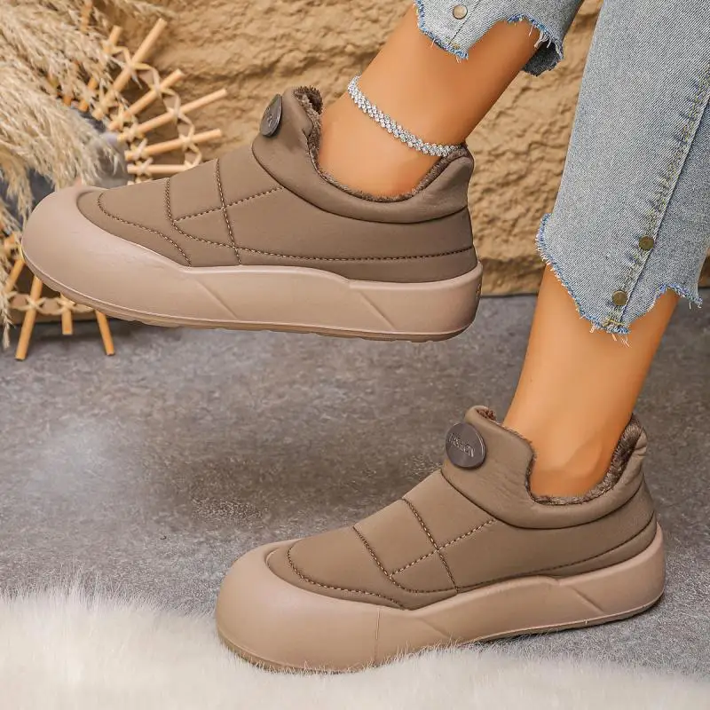 Casual Thick Bottom Waterproof Sneakers Women 2025 Winter Warm Short Plush Ankle Boots with Platform Fluffy Non Slip Snow Boots