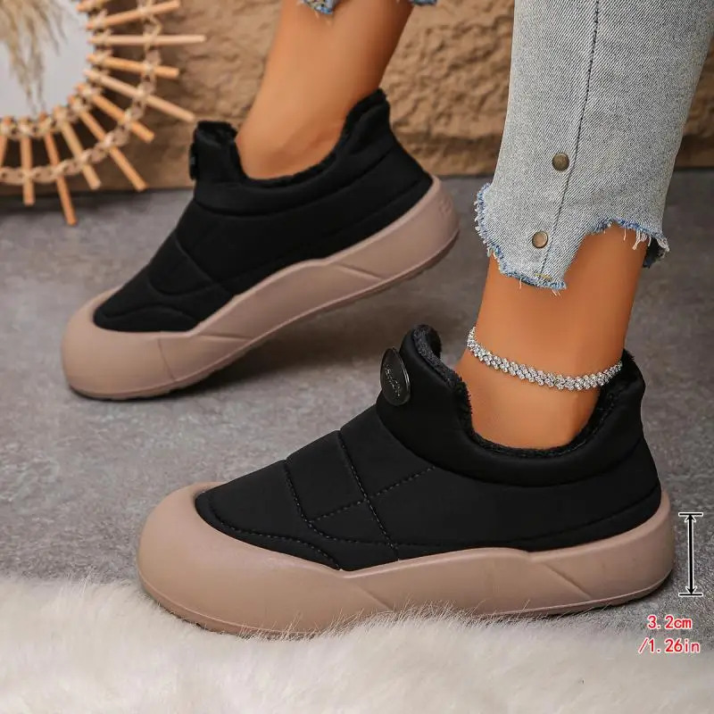 Casual Thick Bottom Waterproof Sneakers Women 2025 Winter Warm Short Plush Ankle Boots with Platform Fluffy Non Slip Snow Boots