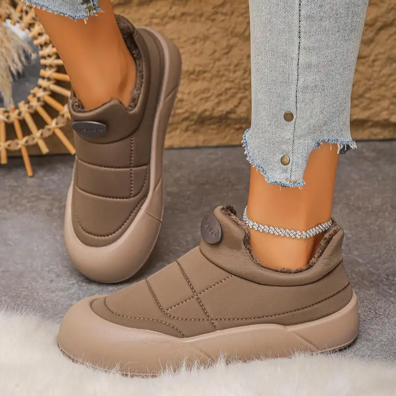 Casual Thick Bottom Waterproof Sneakers Women 2025 Winter Warm Short Plush Ankle Boots with Platform Fluffy Non Slip Snow Boots