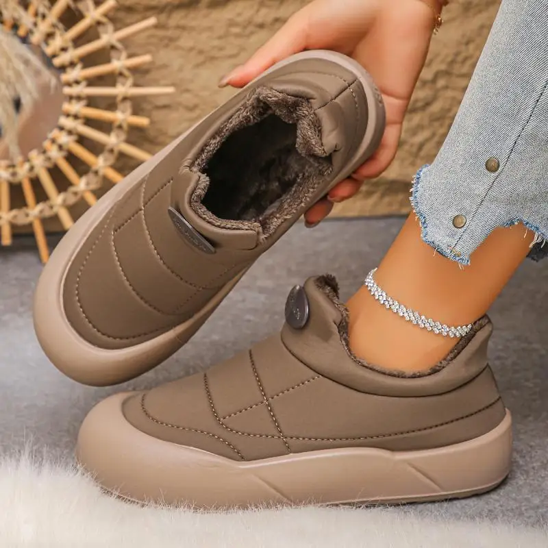 Casual Thick Bottom Waterproof Sneakers Women 2025 Winter Warm Short Plush Ankle Boots with Platform Fluffy Non Slip Snow Boots