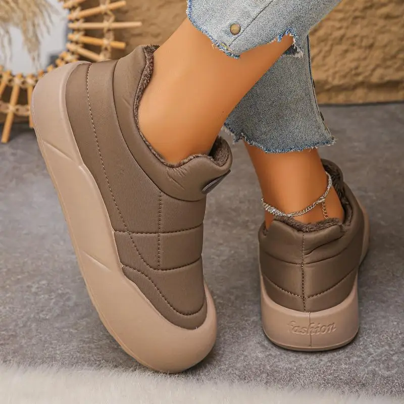 Casual Thick Bottom Waterproof Sneakers Women 2025 Winter Warm Short Plush Ankle Boots with Platform Fluffy Non Slip Snow Boots