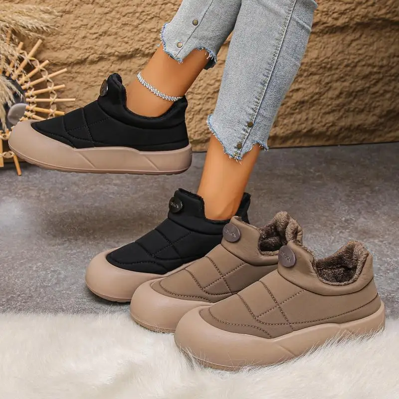 Casual Thick Bottom Waterproof Sneakers Women 2025 Winter Warm Short Plush Ankle Boots with Platform Fluffy Non Slip Snow Boots