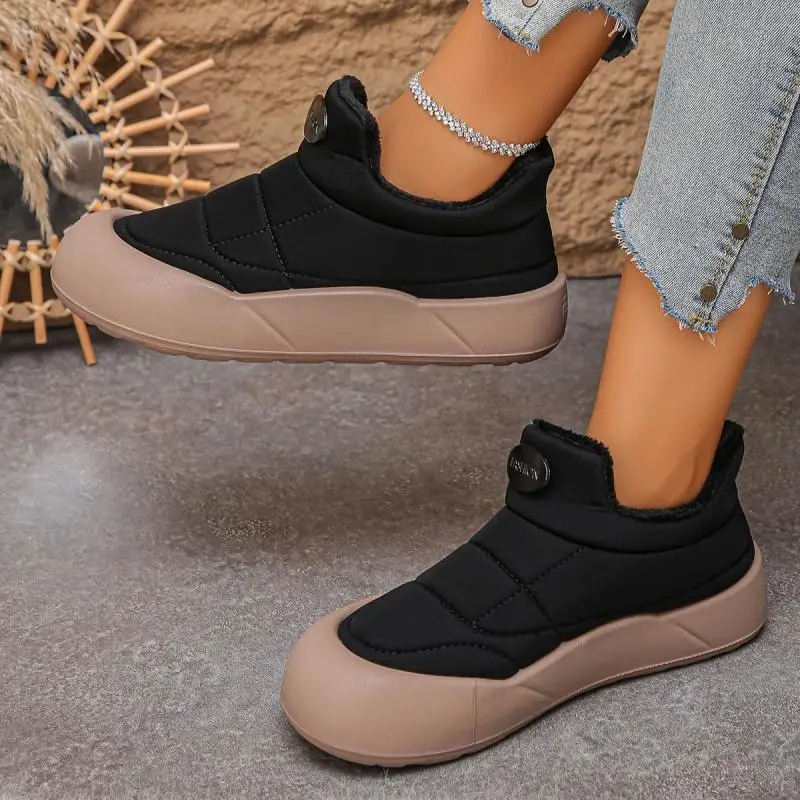 Casual Thick Bottom Waterproof Sneakers Women 2025 Winter Warm Short Plush Ankle Boots with Platform Fluffy Non Slip Snow Boots