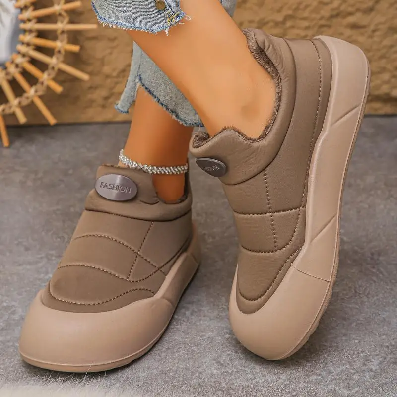 Casual Thick Bottom Waterproof Sneakers Women 2025 Winter Warm Short Plush Ankle Boots with Platform Fluffy Non Slip Snow Boots