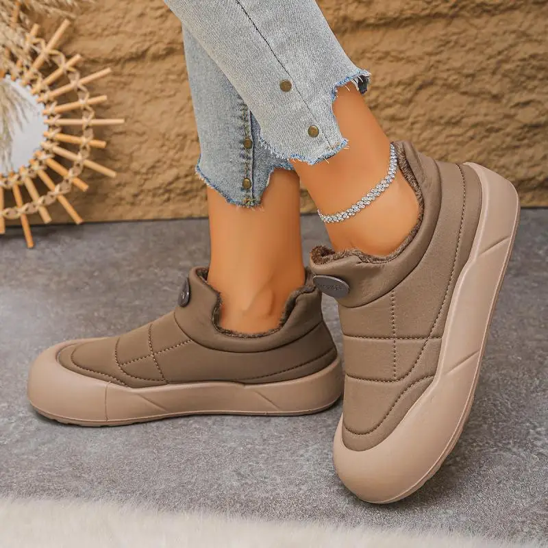 Casual Thick Bottom Waterproof Sneakers Women 2025 Winter Warm Short Plush Ankle Boots with Platform Fluffy Non Slip Snow Boots
