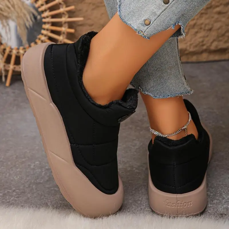 Casual Thick Bottom Waterproof Sneakers Women 2025 Winter Warm Short Plush Ankle Boots with Platform Fluffy Non Slip Snow Boots