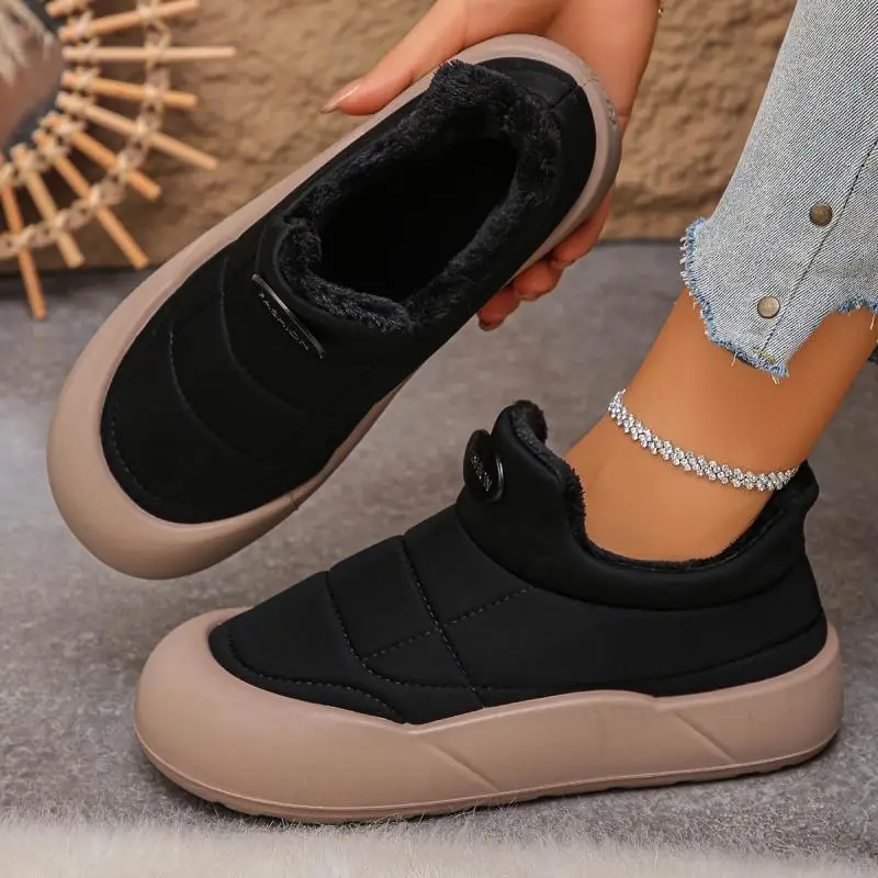 Casual Thick Bottom Waterproof Sneakers Women 2025 Winter Warm Short Plush Ankle Boots with Platform Fluffy Non Slip Snow Boots