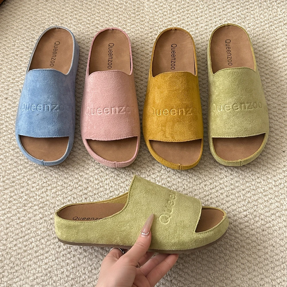 New Women's Slippers Closed Toe Round Toe Suede Clogs Sandals Autumn New Retro Solid Color Flat Bottom Women's Slingback Shoes