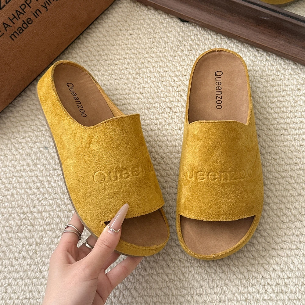 New Women's Slippers Closed Toe Round Toe Suede Clogs Sandals Autumn New Retro Solid Color Flat Bottom Women's Slingback Shoes