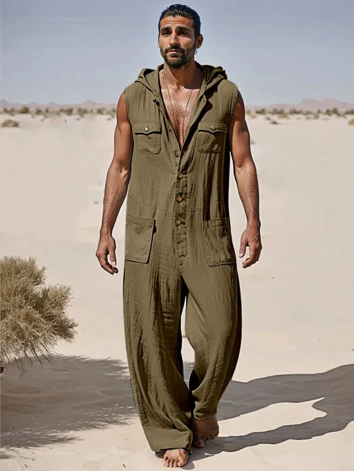 European American Men's Street Fashion Workwear Jumpsuit Summer Thin Breathable Casual Sportswear 2025 New Style
