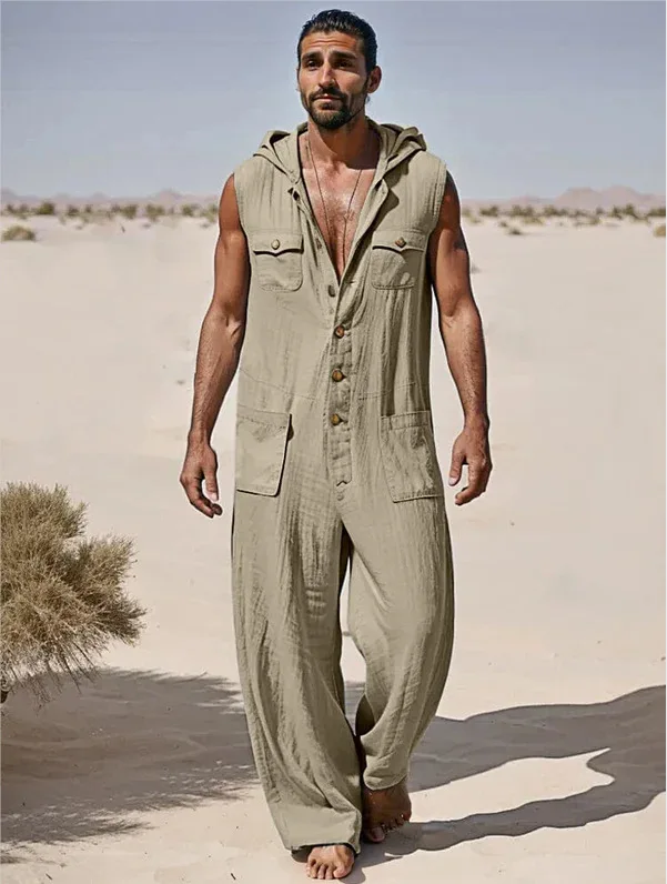 European American Men's Street Fashion Workwear Jumpsuit Summer Thin Breathable Casual Sportswear 2025 New Style