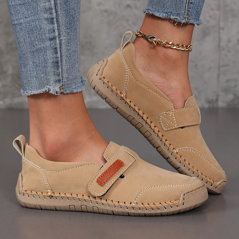 Handmade Leather Women Shoes Casual Comfortable Slip on Loafers Women Leather Shoes Moccasins Walking Shoes Summer Direct Sales