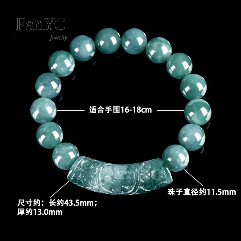 Genuine Natural Jadeite Blue Water ‘Fu’ Character Curved Bracelet Ice-Type Jadeite Unisex Vintage Luxury Bracelet