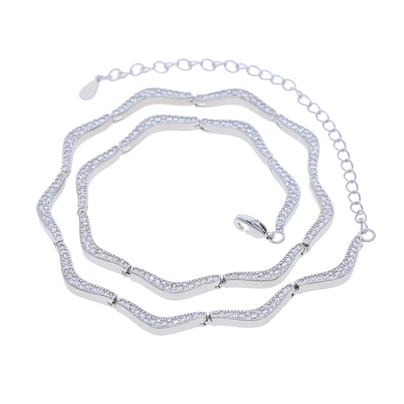 New Wave Shape Tennis Necklaces for Women Bezel Setting Shiny Full Cubic Zirconia Gold Platinum Color Fashion Jewelry for Party