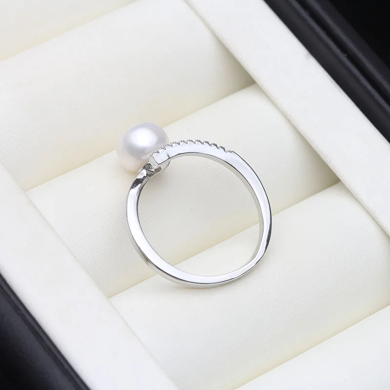Real Freshwater Natural Black Pearl Rings,Vintage 925 Silver Adjustable Pearl Ring Mother Wife Birthday Gift White Pink Gray