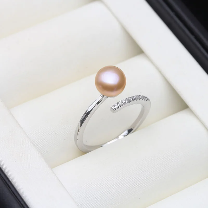 Real Freshwater Natural Black Pearl Rings,Vintage 925 Silver Adjustable Pearl Ring Mother Wife Birthday Gift White Pink Gray