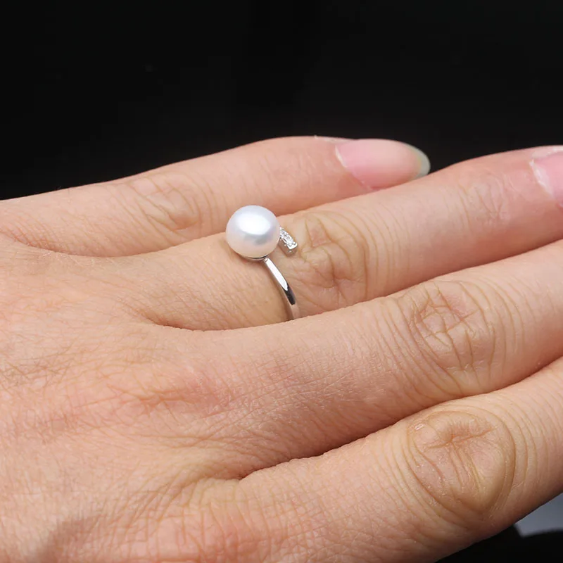Real Freshwater Natural Black Pearl Rings,Vintage 925 Silver Adjustable Pearl Ring Mother Wife Birthday Gift White Pink Gray