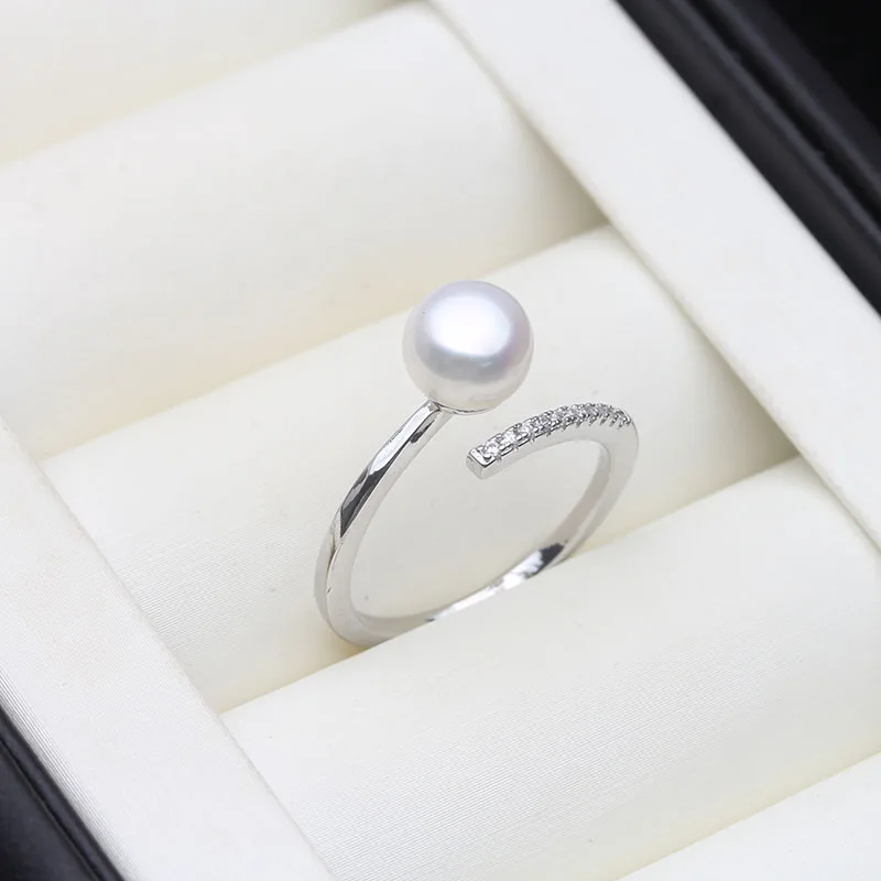 Real Freshwater Natural Black Pearl Rings,Vintage 925 Silver Adjustable Pearl Ring Mother Wife Birthday Gift White Pink Gray