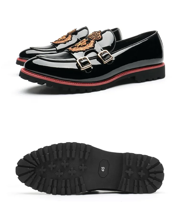 Luxury Leather Shoes for Men Fashion Embroidery Men British Style Monk Shoes High Quality Loafers Casual Business Men Shoes 2025