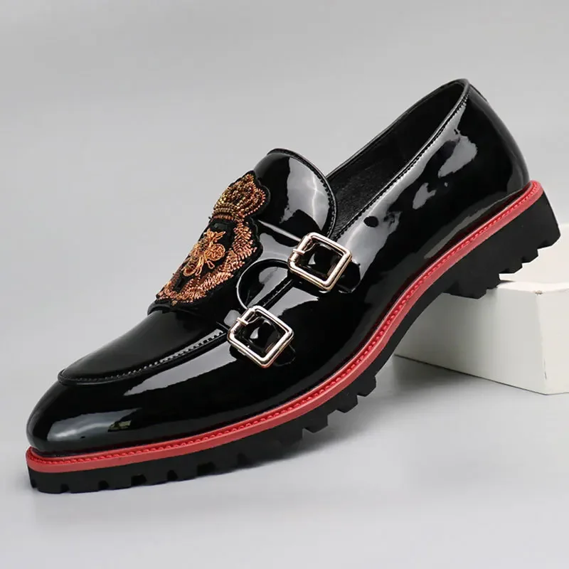 Luxury Leather Shoes for Men Fashion Embroidery Men British Style Monk Shoes High Quality Loafers Casual Business Men Shoes 2025