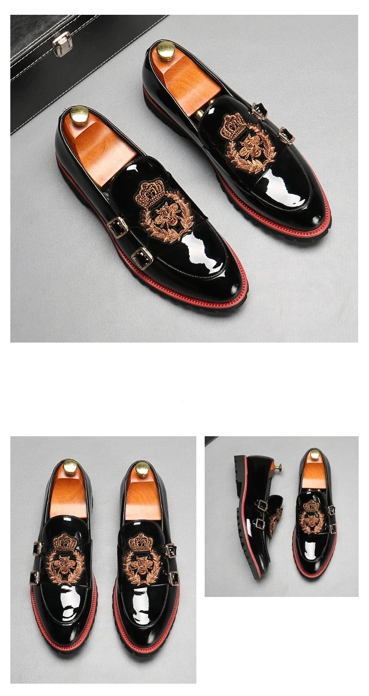 Luxury Leather Shoes for Men Fashion Embroidery Men British Style Monk Shoes High Quality Loafers Casual Business Men Shoes 2025