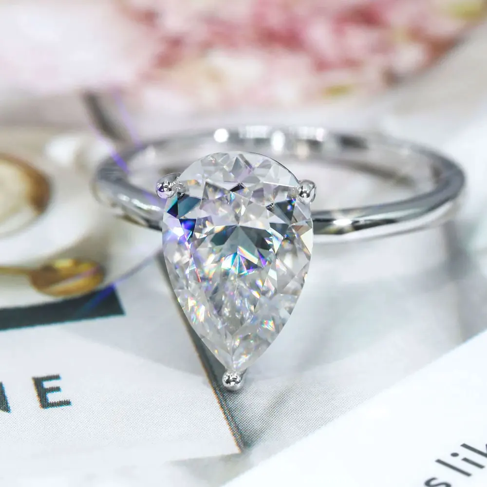 KNOBSPIN 1-4ct Pear Cut Moissanite Engagement Rings for Women D VVS1 Diamond with GRA s925 Sterling Silver Promise Wedding Ring