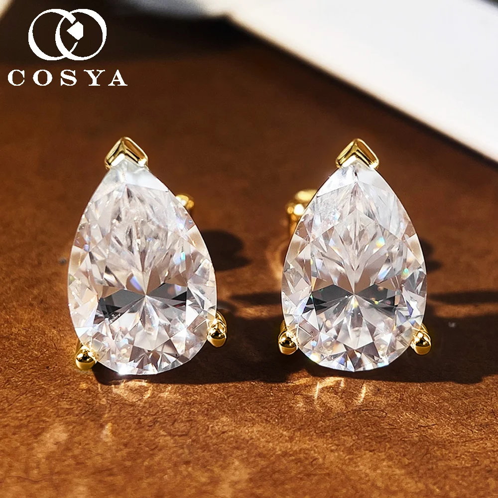 COSYA D Color 1-4CT Pear Cut Moissanite Earrings for Women S925 Silver Plated 18K Gold Waterdrop Diamond Dainty Fine Jewelry