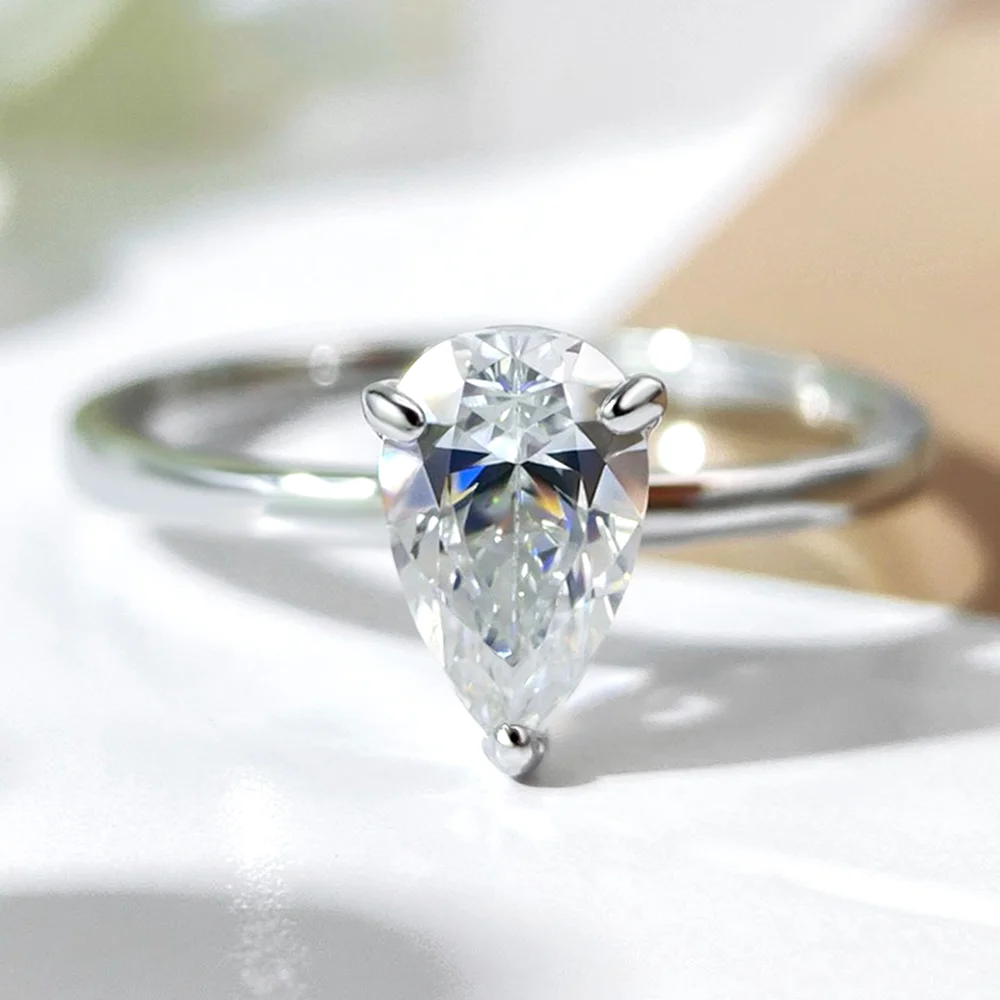 COSYA 1-4CT Pear Cut Moissanite Ring/Necklace for Women 925 Silver Plated 18K Gold Waterdrop Solitaire Wedding Band Fine Jewelry