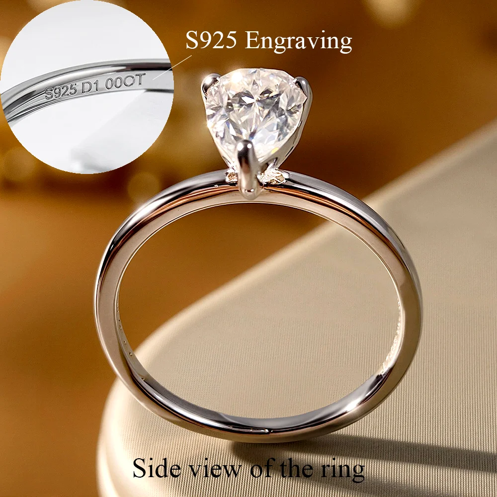 COSYA 1-4CT Pear Cut Moissanite Ring/Necklace for Women 925 Silver Plated 18K Gold Waterdrop Solitaire Wedding Band Fine Jewelry