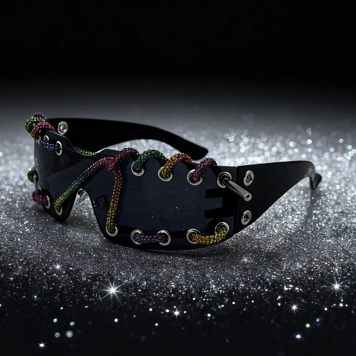 Punk Y2k sunglasses women Frameless  Sunglasses Crystal Chain One-piece Party Shades Bling Streetwear Luxury Accessories