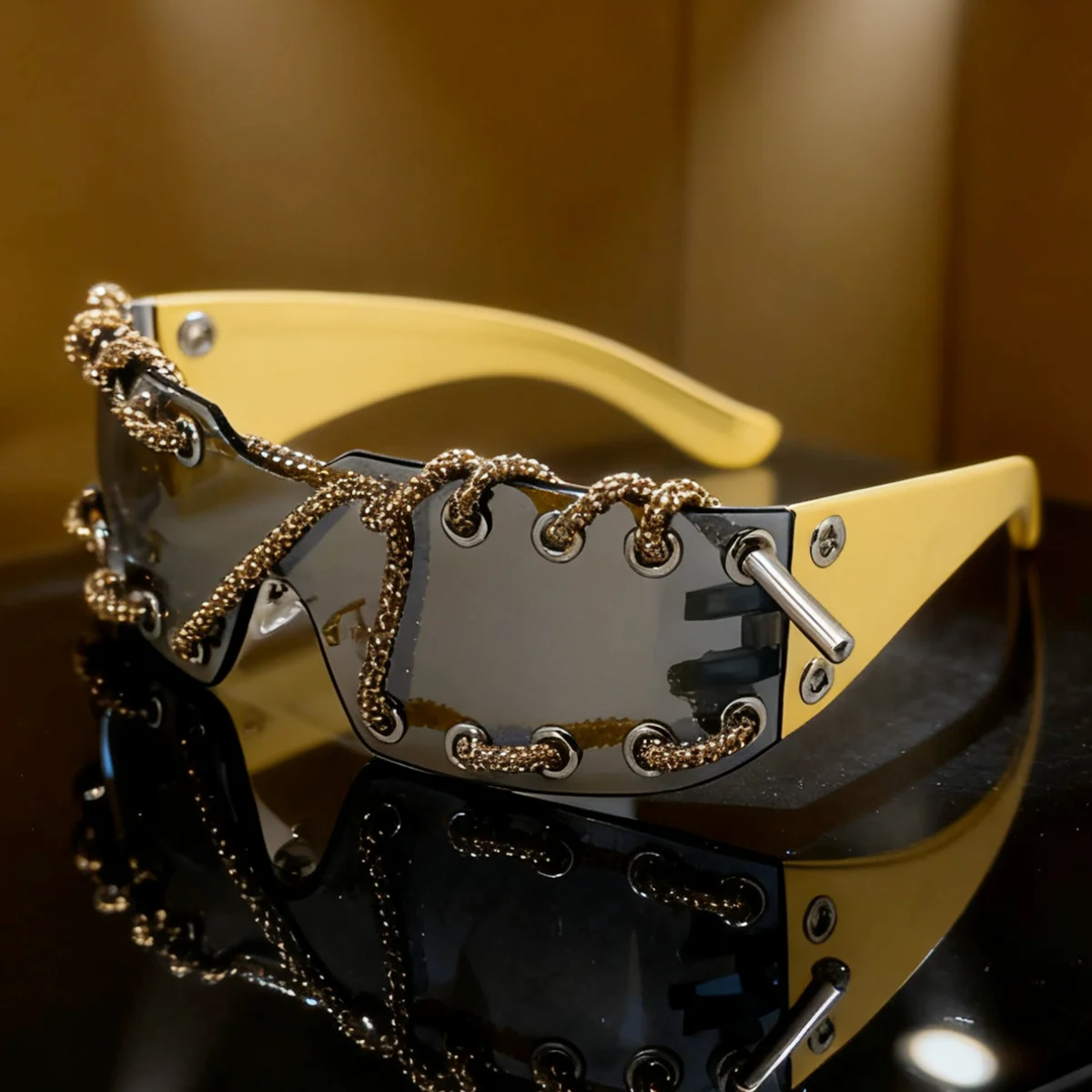 Punk Y2k sunglasses women Frameless  Sunglasses Crystal Chain One-piece Party Shades Bling Streetwear Luxury Accessories